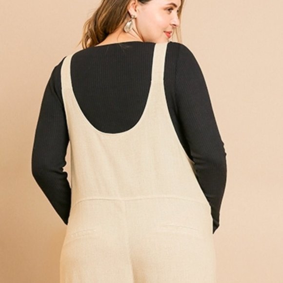 Linen Blend Overalls Black - Plus Sizes - Picture 5 of 7